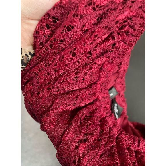 New Directions Burgundy Lace Off The Shoulder Blouse - Picture 5 of 5